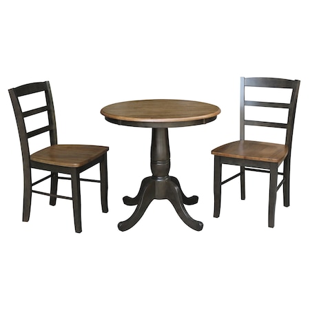 International Concepts 30 in. Round Pedestal Dining Table with 2 Madrid LadderBack Chairs K45-30RT-C2-2